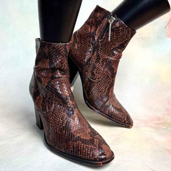 Zara Faux Leather Python Snake Print Heeled Side Zip Ankle Boots - Picture 1 of 11